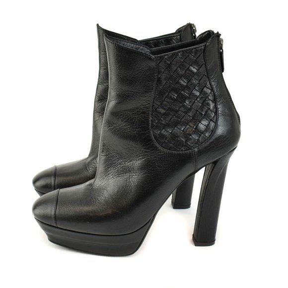 BOTTEGA VENETA: Black, Intrecciato Leather Boots - Picture 2 of 11